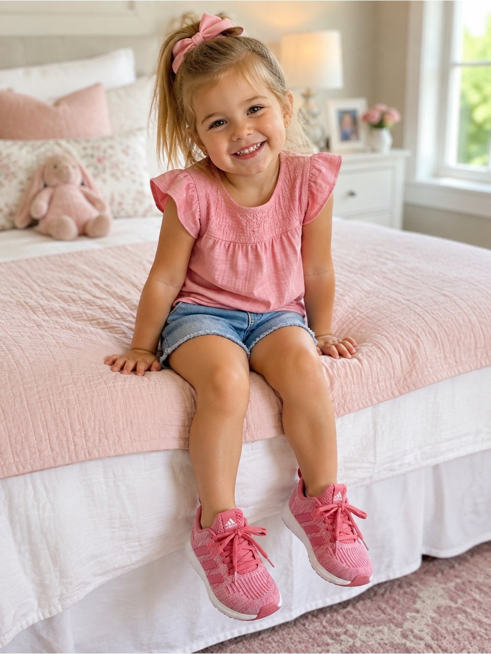 adidas Little Kids' Pink Knit Athletic Sneakers